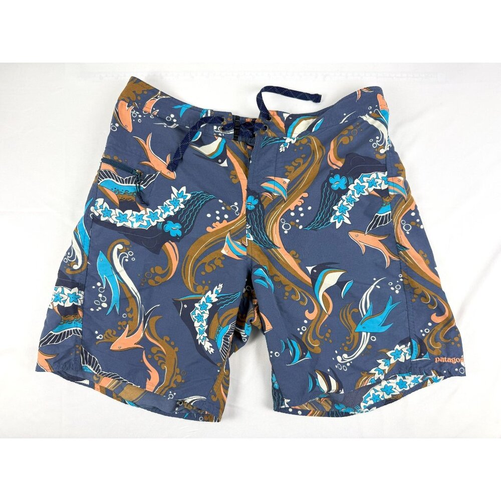 Patagonia Minimalist Wavefarer Board Shorts Men's 34 Paradise Fish Glass Blue 8"